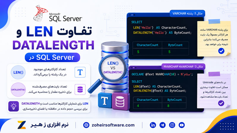 تفاوت LEN و DATALENGTH در SQL Server تفاوت LEN و DATALENGTH در SQL Server